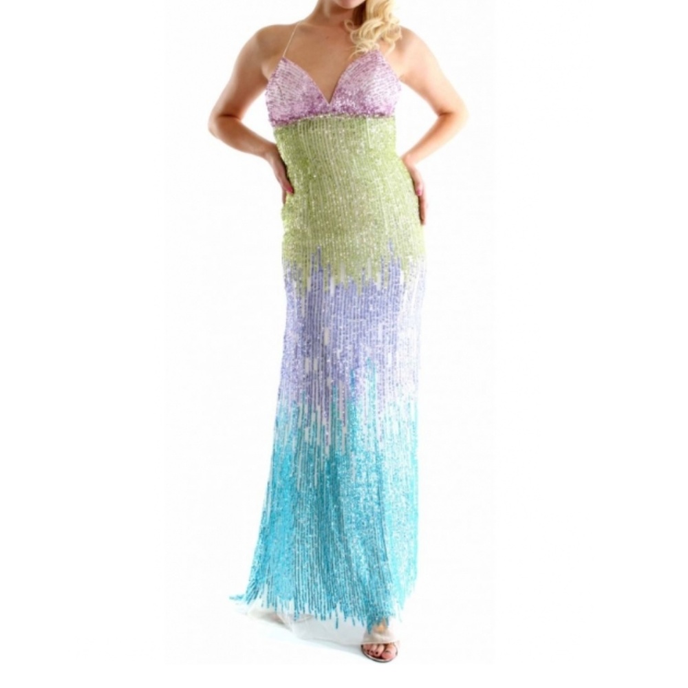 Sherri Hill Rainbow Sequined Dress Low Back Size 2 - Prom - Gala - Black Tie